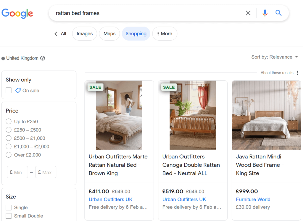Google Shopping Standard Results