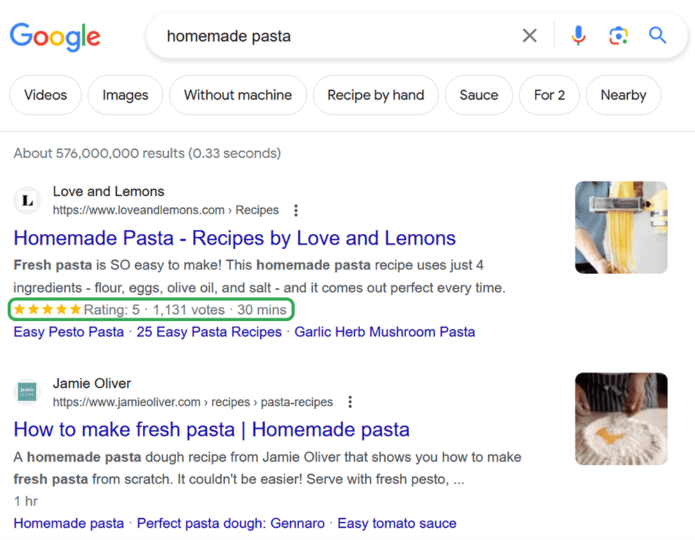 Rich Snippets in SERPs - Screenshot
