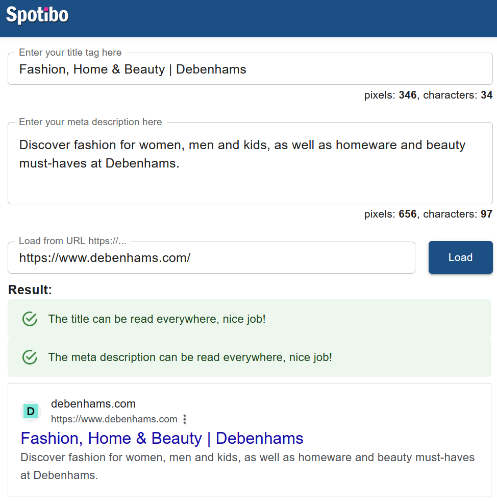 Spotibo SERP preview tool screenshot