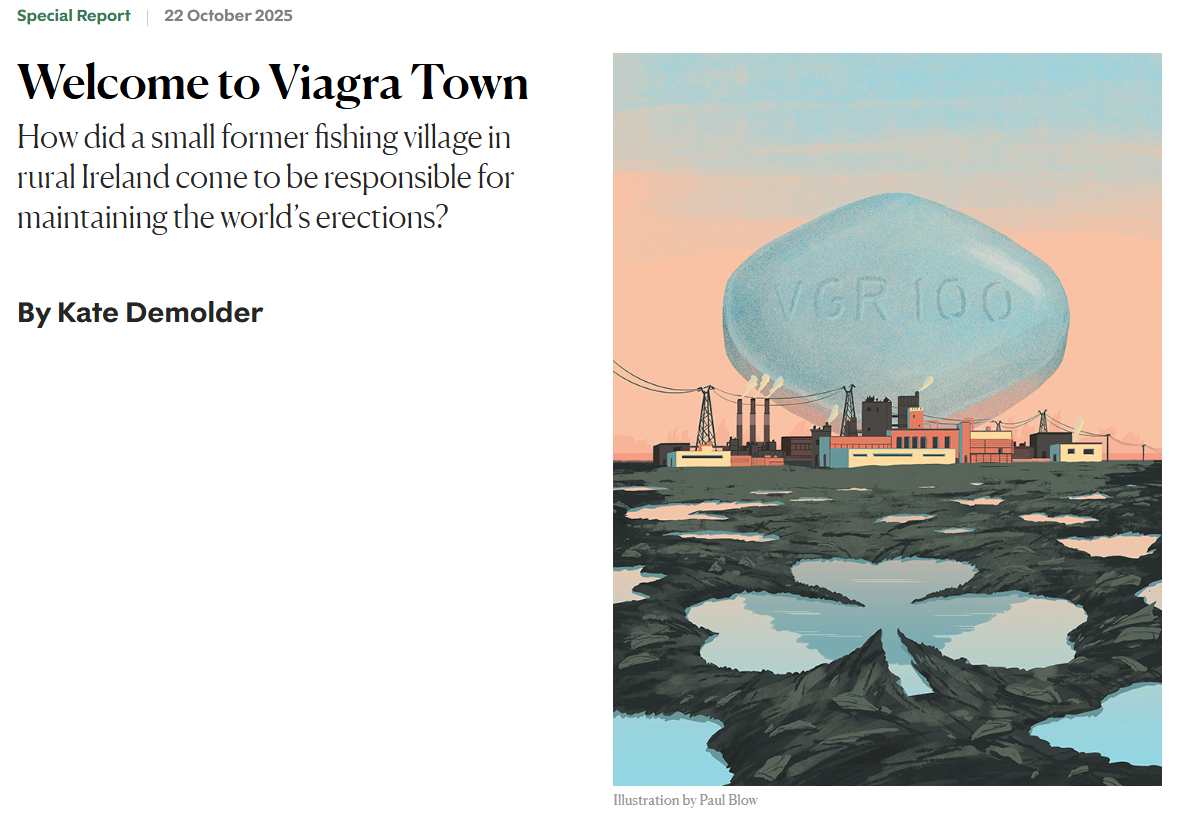 Economist headline example — "Welcome to Viagra Town" — illustrating a personality-driven, non-keyword title.