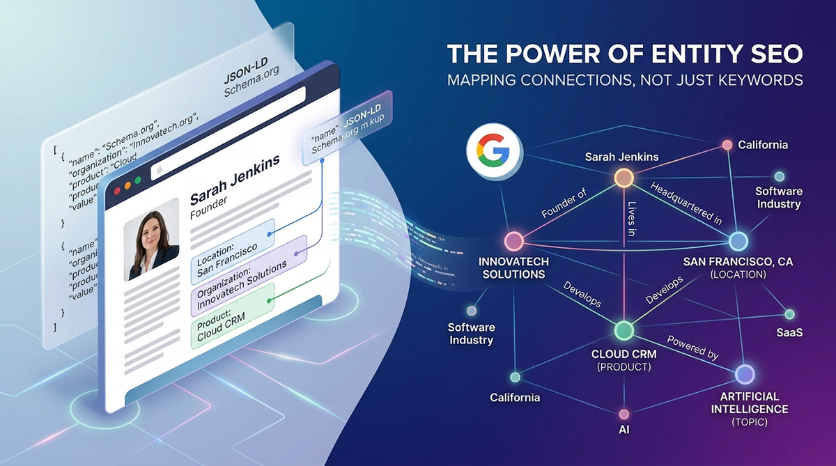 An infographic illustrating an Entity SEO