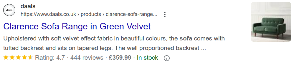 Rich Snippets for Products - Google SERP screenshot