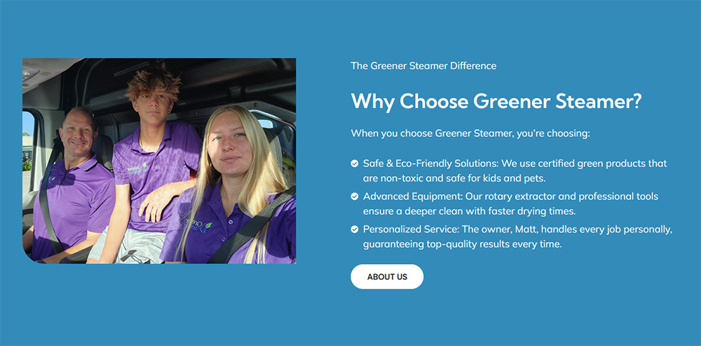 Greener Steamer Palm Beach Gardens Website Section
