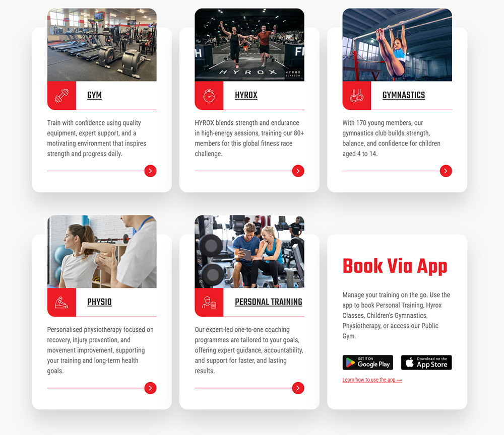 Setanta Fitness Website Section