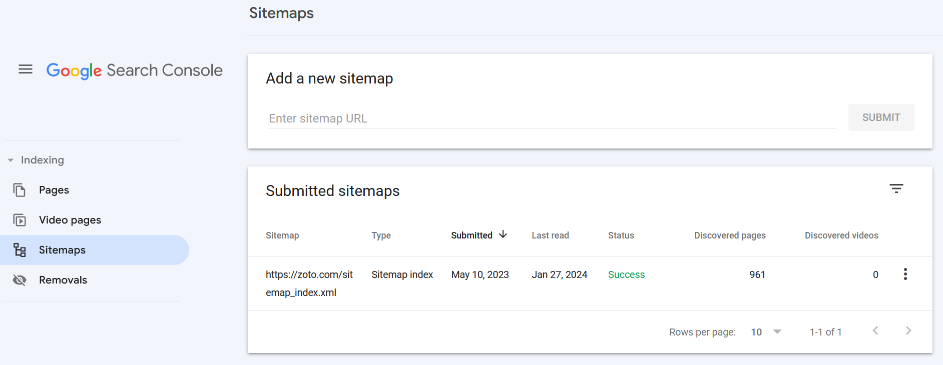 Google Search Console Sitemap Section