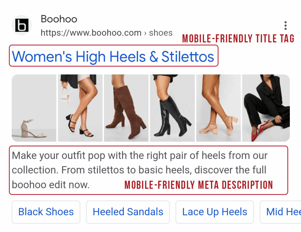 Mobile Google SERPs - mobile friendly title tag and meta description