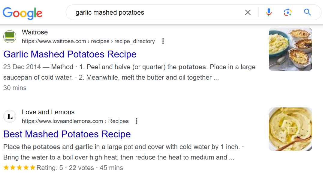 Example Rich Snippet: Google SERP Screenshot