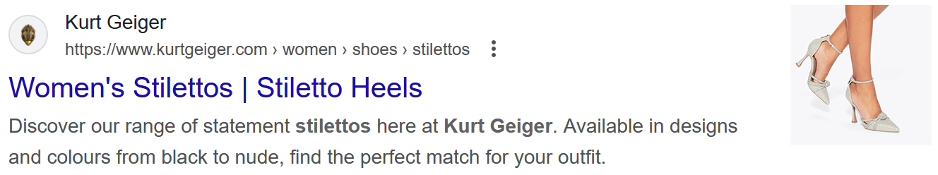 Title tag and meta description in SERPs.