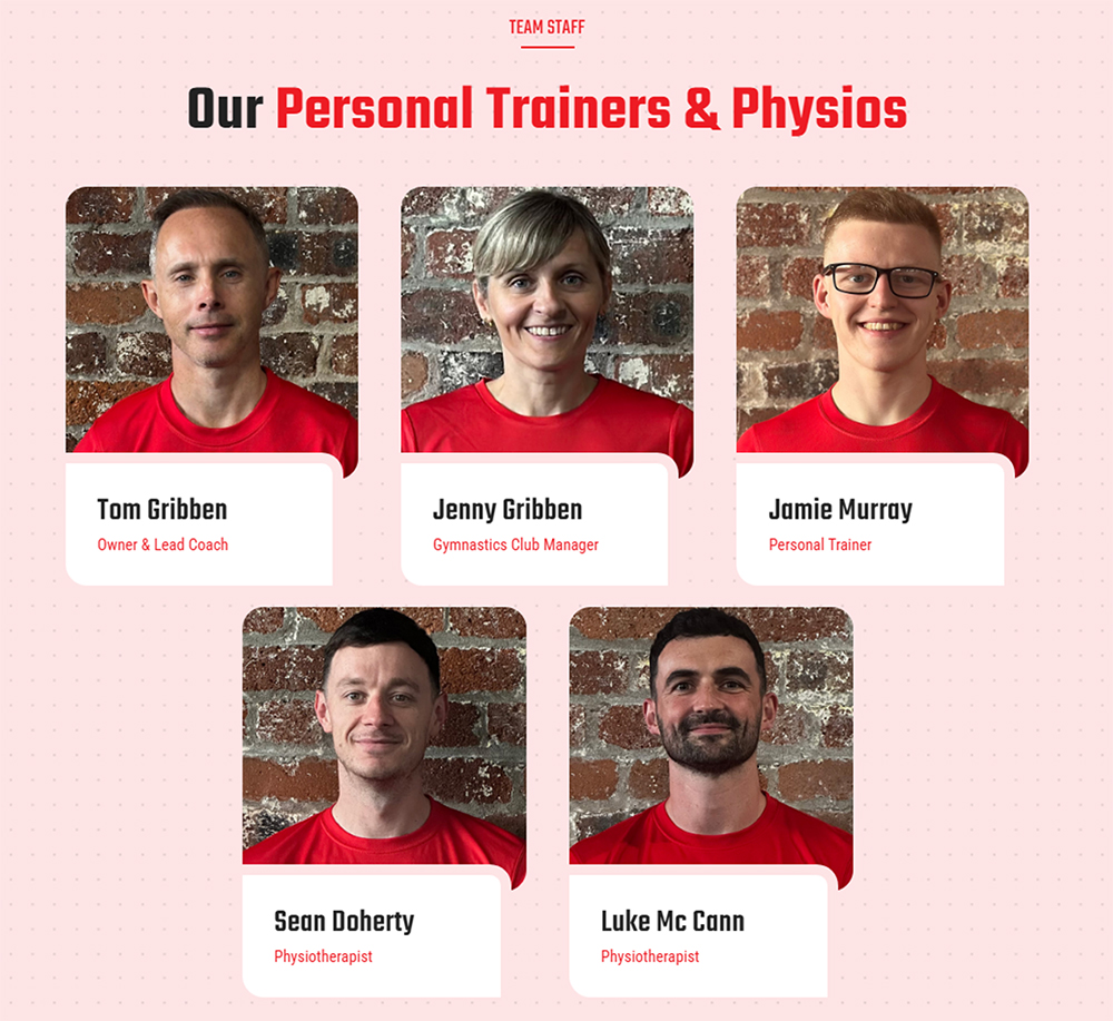 Setanta Fitness: Homepage Team Section